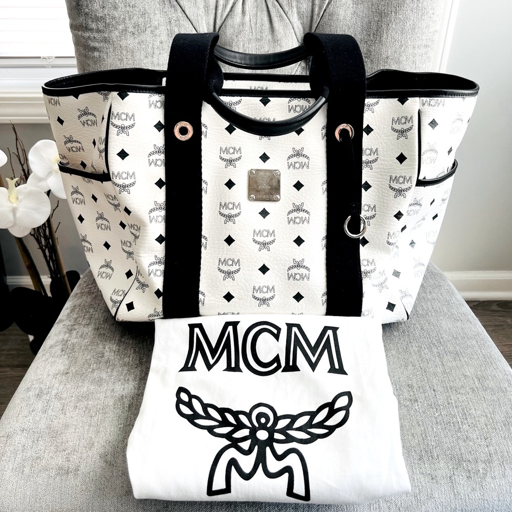 Authentic MCM White Visetos Large Tote - EUC